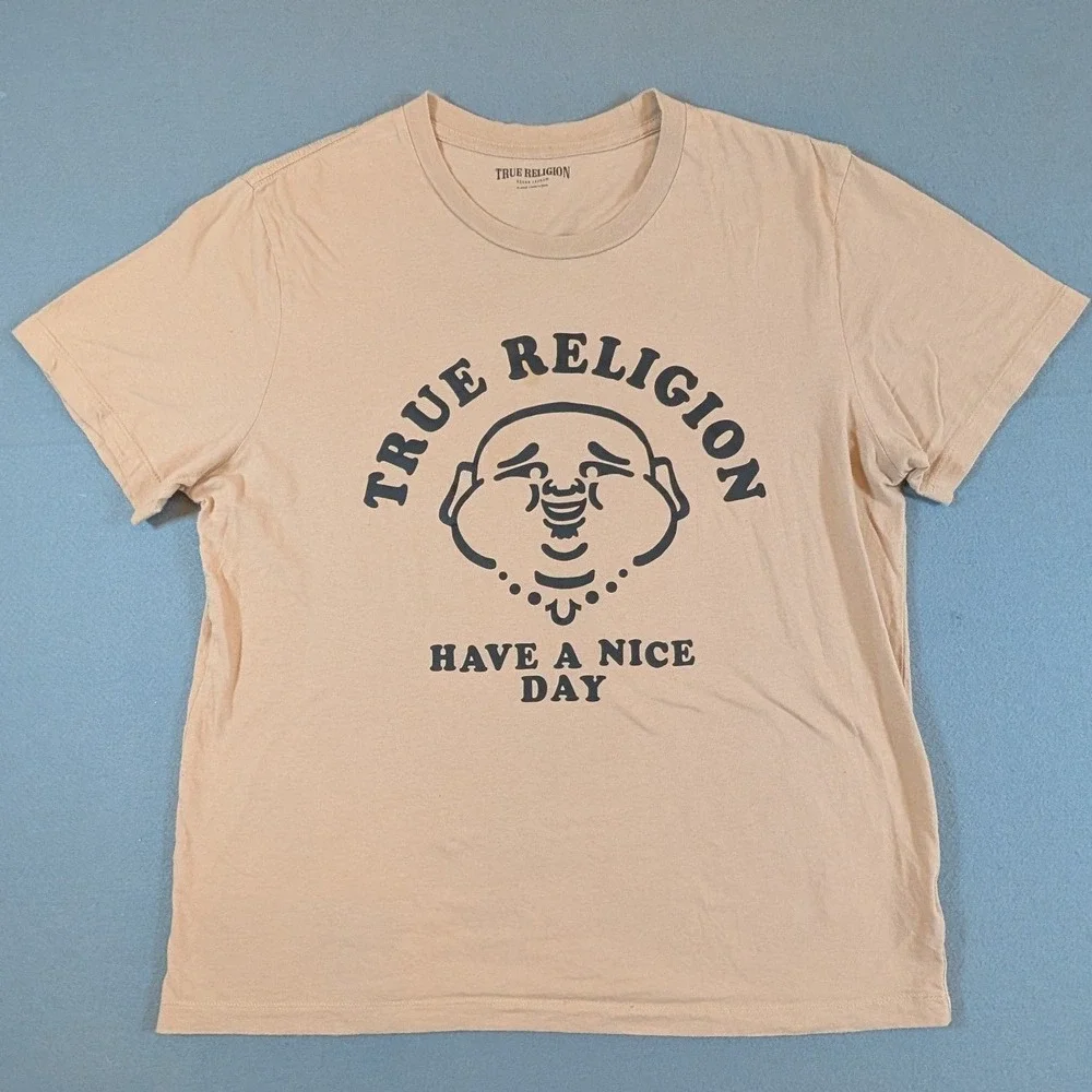 True Religion Mens Buddha Face Have A Nice Day Graphic T Shirt‎ Size XL